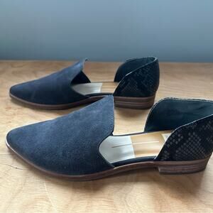 Dolce Vita Kelsa Pointed Toe D’Orsay Flats – Gray Suede & Snakeskin, Size 8